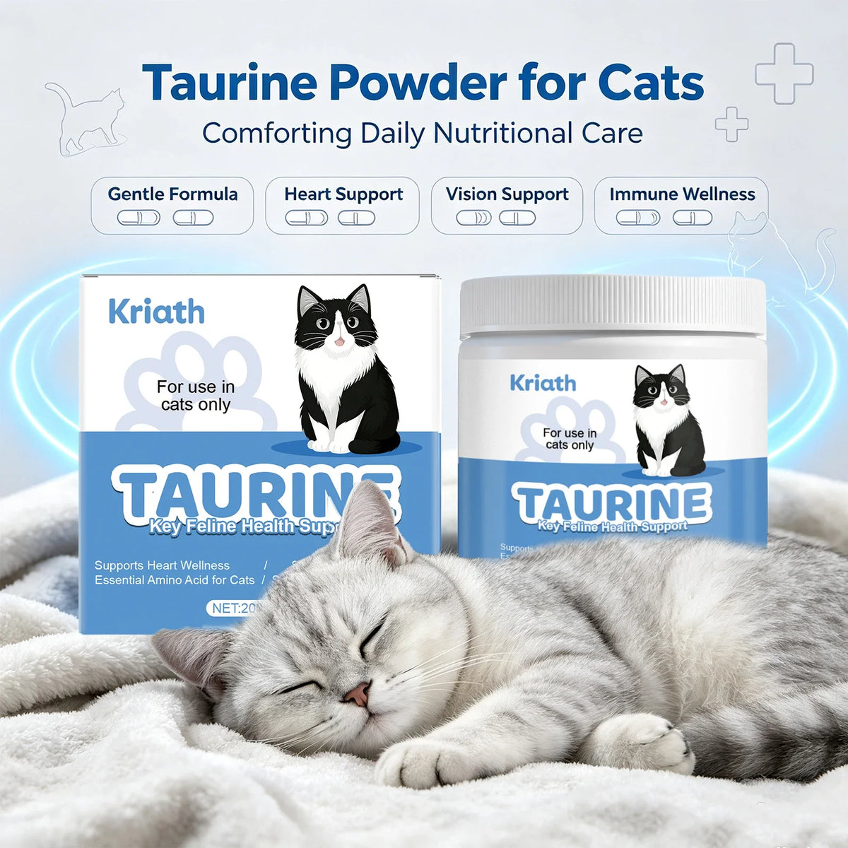 Cat Taurine Powder Supplement Support Cat Heart Wellness Healthy Healthy Eyesight Pet Body Daily Care Nutrition Powder