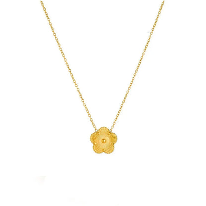 14K Gold Plated Stainless Steel Necklace Woman Five Leaf Petals Double