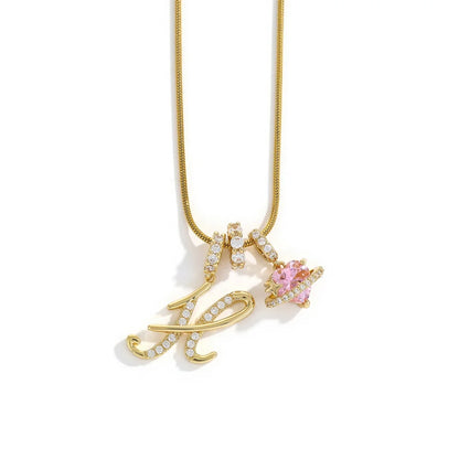 Gold Color Zircon Flower Pendant Necklace Female A-Z 26 Letter Alphabet Wedding Jewelry Gift for Women