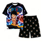 Anime One Piece Luffy Printed Short Sleeve T Shirt and Shorts Set