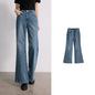 TOYOUTH Women's Glazed Blue Deconstructed Splicing Stretch Cotton Jeans 2026 Autumn New Slim Fit Flared Chic Denim Trousers