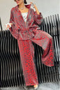 Spring Autumn Fashion Leopard Print 2 Piece Sets Women Fall Lapel Zipper Drawstring Coat Wide-leg Pants Outfit  Long Sleeve Suit