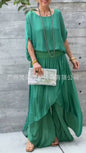 2025 Summer Fashion Women's Solid Color Casual Trendy Loose 2 Piece Chiffon Sets O-neck Short Sleeve T-shirts Wide Leg Trousers
