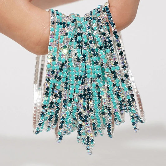 5pcs Fashion Colorful Acrylic Crystal Rhinestone Elastic Bracelet for