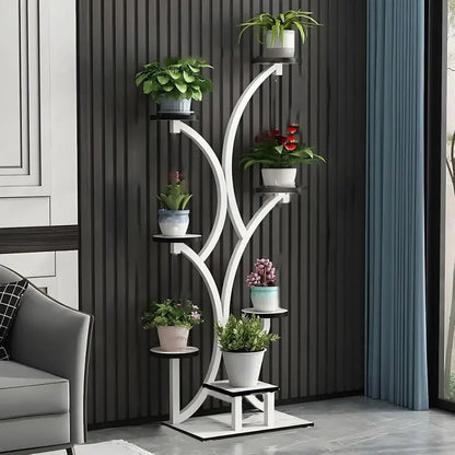 7-Tier Metal Indoor Plant Stand, Tall Ladder-Style Holder for Living Room, Balcony, or Patio (20.5x60, White)