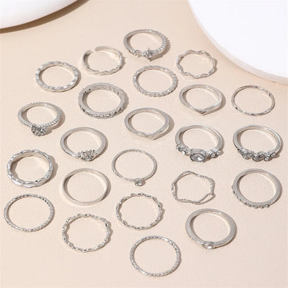23pcs Fashion Knuckle Rings Set for Women Crystal Star Moon Eye Wave