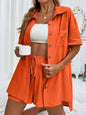 Long Sleeve Single breasted Top Broad legged Shorts Set Fashion Ladies Sexy Solid Suits 2024 Summer 2 Piece Outfits For Women