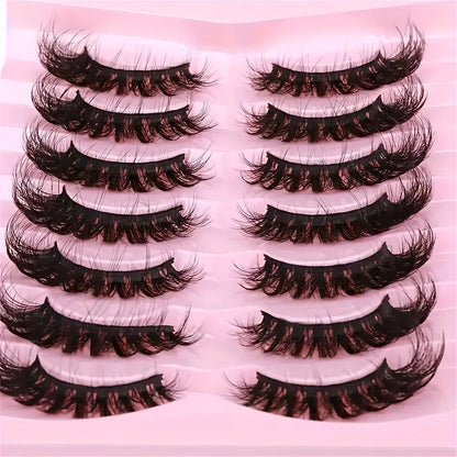 7 Pairs Lashes Fluffy Cat Eye Lashes Wispy 6D Volume False Eyelashes Soft Curly Fake Lashes For Daily Party Festival Makeup Use