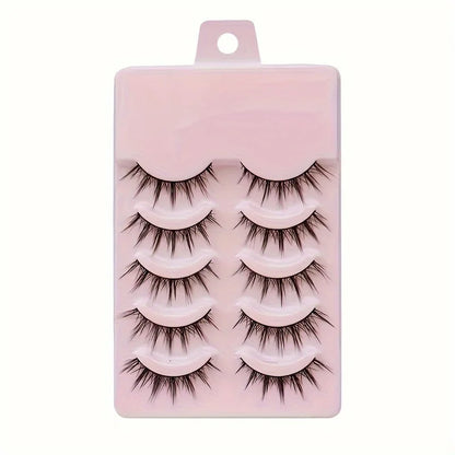 5 Pairs of Cartoon Style 3D False Eyelashes Fluffy and Soft for Natural Looking, Enhancing Makeup with Cross Lash Design
