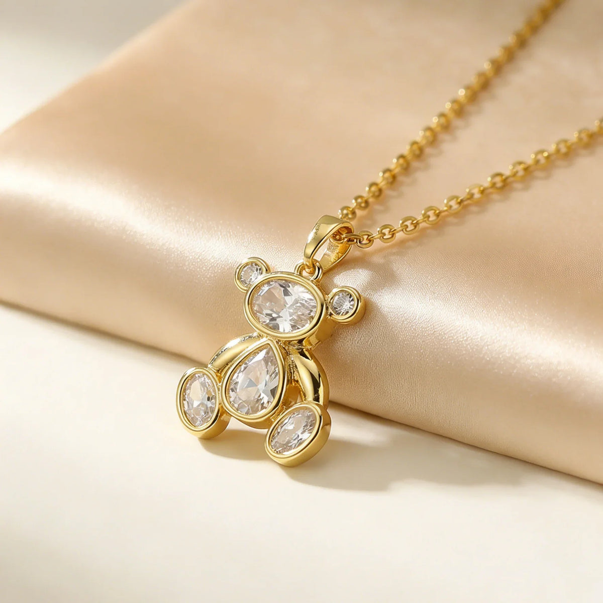 Delicate Cute Pink Zircon Bear Pendant Necklace for Women Girl, Stylish Animal Necklace, Exquisite Luxury Jewelry Accessories
