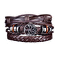 New Trendy Retro 4pcs/Set Bracelets & Bangles Men's Multilayer Black Leather Jewelry Charm Pulseiras Boyfriend Wristband