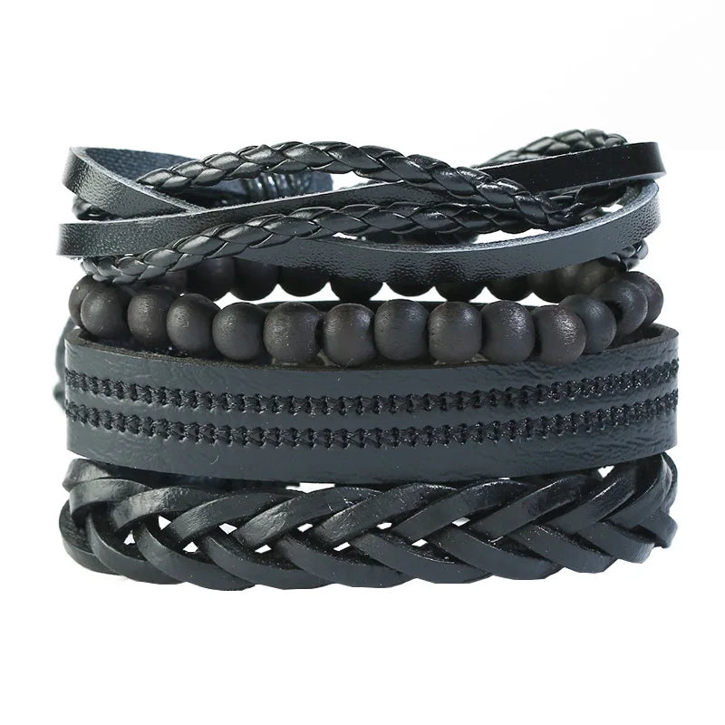 Modyle Multi-layer Gothic Leather Bracelet Set Punk Viantage Wings Charms Handwoven Bracelets for Men Jewelry Gifts