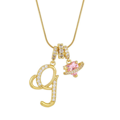 Fashion Letter Necklace for Women Pink Zircon Heart-shaped Pendant Suitable for Girls to Wear Personalized Gold-plated Jewelry