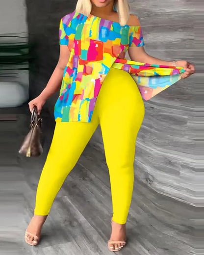 Spring Summer Printing Fashion New Suit 2-piece set Women