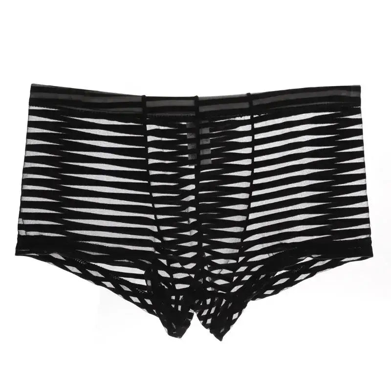 Men's Transparent Boxers Mesh Striped Underwear Low Waist Ultra-Thin Bikini Sexy Breathable Underwear Summer 3d Crotch Boxer