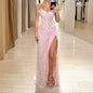 Women Fashion High Waist Split Slim Evening Dress Sexy Lace Embroidery Luxury Gowns Sexy Strapless Sleeveless Irregular Dresses