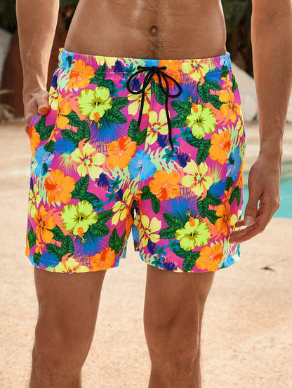 Men's High-Tech 3D Printed Aloha Shorts - Realistic Jungle Foliage & Exotic Hibiscus Designs for Poolside & Streetwear