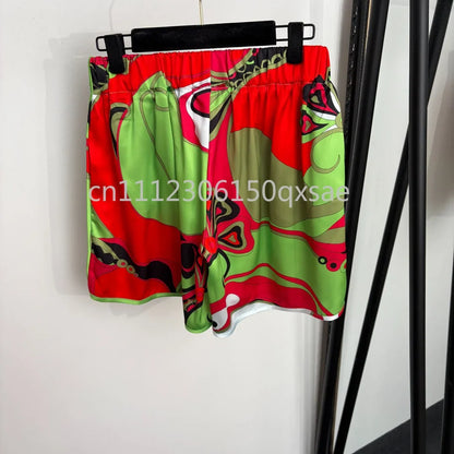 Luxury Red Silk Strap Top & Shorts Set