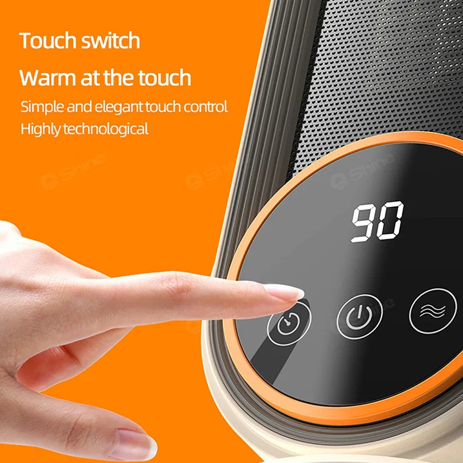 1200W PTC Portable Heater, 3-Speed Timer 30/60/90min, 2 Temp Settings, 3s Fast Heating, Overheat & Tip-Over Protection, Quiet