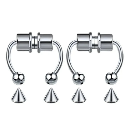 1/2/3/4/5pcs Fake Magnetic Stainless Steel Nose Rings, Non Piercing