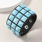 18 Color Punk Hip-Hop Three Rows of Square Rivets PU Leather Big Wide