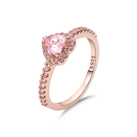 Rose Gold Plated Elegant Heart Halo Cocktail Ring Brilliant Multi Stone Fine Jewelry For Women And Teens