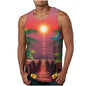 2024 New Summer Fashion Men's Sleeveless T-Shirt Classic Hawaiian Beach Coconut Print Men's Vest Extreme Sports Surf Vest