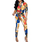Women's Spring Summer New Set Fashion Color Blocked Printed Long Sleeve Collar Single Breasted Shirt Casual Pants Two Piece Set
