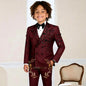 Fashion Burgundy Boy Suit Crystals Wedding Tuxedo Double Breasted Formal Child 2 Pieces Blazer Pants costume enfant garçon