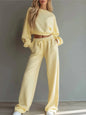Autumn New Casual O Neck Long-Sleeved Ultra-Short Sweatshirt Trousers
