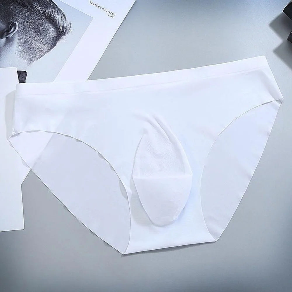 Sexy Men's Panties Ice Cool Breathable Semi Transparent Brief Solid Color Middle Waist Underwear Pump Man Bulge Pouch Briefs