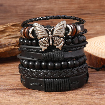Vintage Ethnic Style Woven Leather Bracelet For Men Bohemian Cross Butterfly Life Tree Leather Bracelets Gifts For Friend