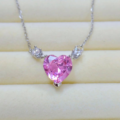 Light Luxury 925 Sterling Silver Pink Diamond Love Zircon Pendant Niche Exquisite Ladies Necklace Birthday Banquet Jewelry