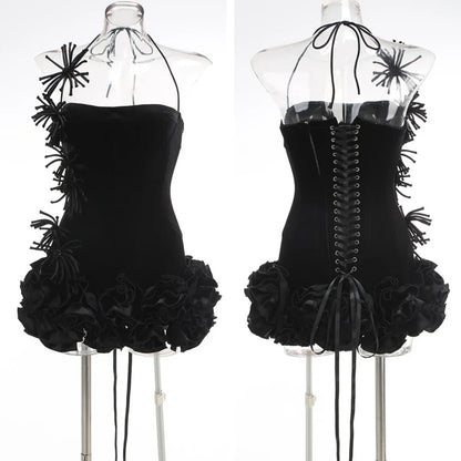 VC Chic Halter Sleeveless Style Corset Mini Dress with Unique Embellishments for a Special Night Out Evening Gown