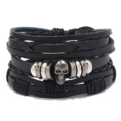Modyle Multi-layer Gothic Leather Bracelet Set Punk Viantage Wings Charms Handwoven Bracelets for Men Jewelry Gifts