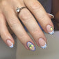 3D Lemon Blue White Striped French Nail Art Summer Chic Short Round False Nails Detachable Finished Fake Nails Press on Nails
