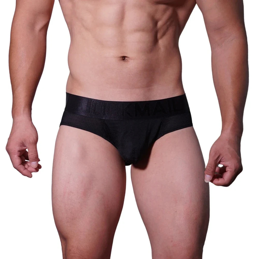 Sexy Men Thong Underwear Jockstraps Crotchless Underpants Low Waist Bikini Panties Mesh Elastic Thread Skin Friendly Lingerie