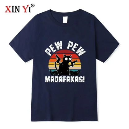 Summer Casual Men's High Quality T-shirt 100% Cotton Cool Funny Cat Printed T-shirt Casual O-neck Loose for Men T Shirt Tees Top