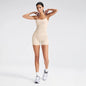 Women Square Neck Thin Strap Padded Sports Top High Waist Butt Lift Yoga Biker Shorts 2Pcs Soft Stretch Workout Matching Set