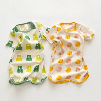 0-3 Years Newborn Ice Silk Thin Sleepwear Print Babysuits Cartoon