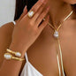Elegant French Spiral Black Resin Stone /Imitation Baroque Pearl Jewelry Set Women Herringbone Chain Necklace Earrings Ring