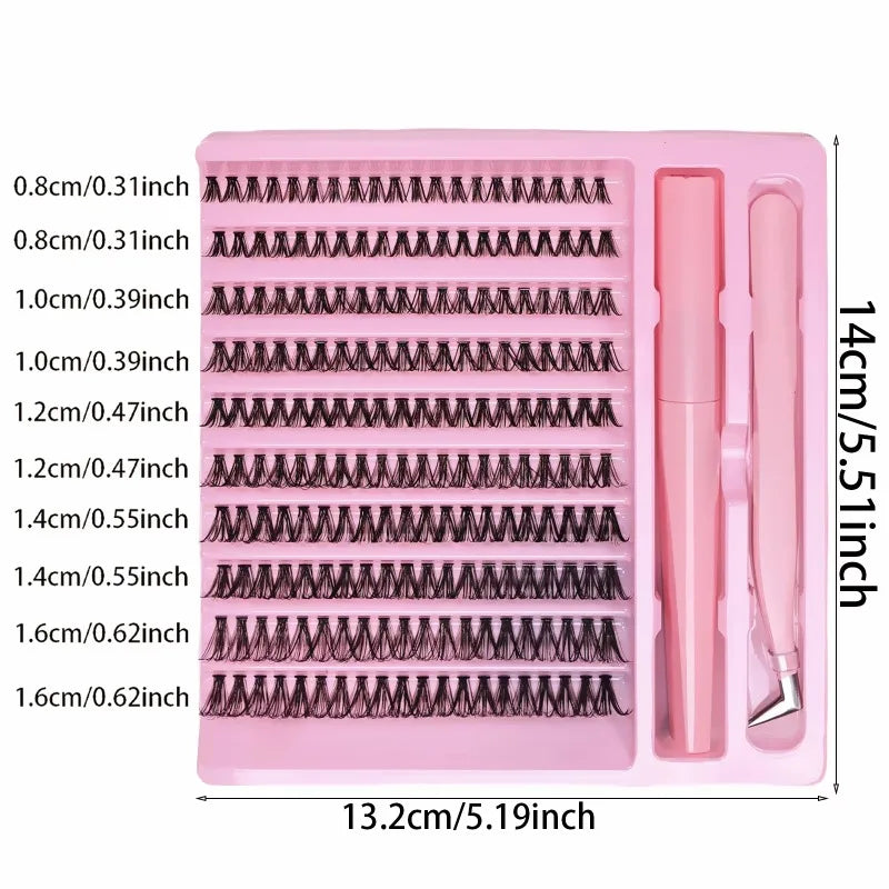 DIY Lash Extension Kit 200pcs Lash Clusters With Bond Lashes Kit Cluster Lashes D Curling False Eyelash Clusters With Tweezers