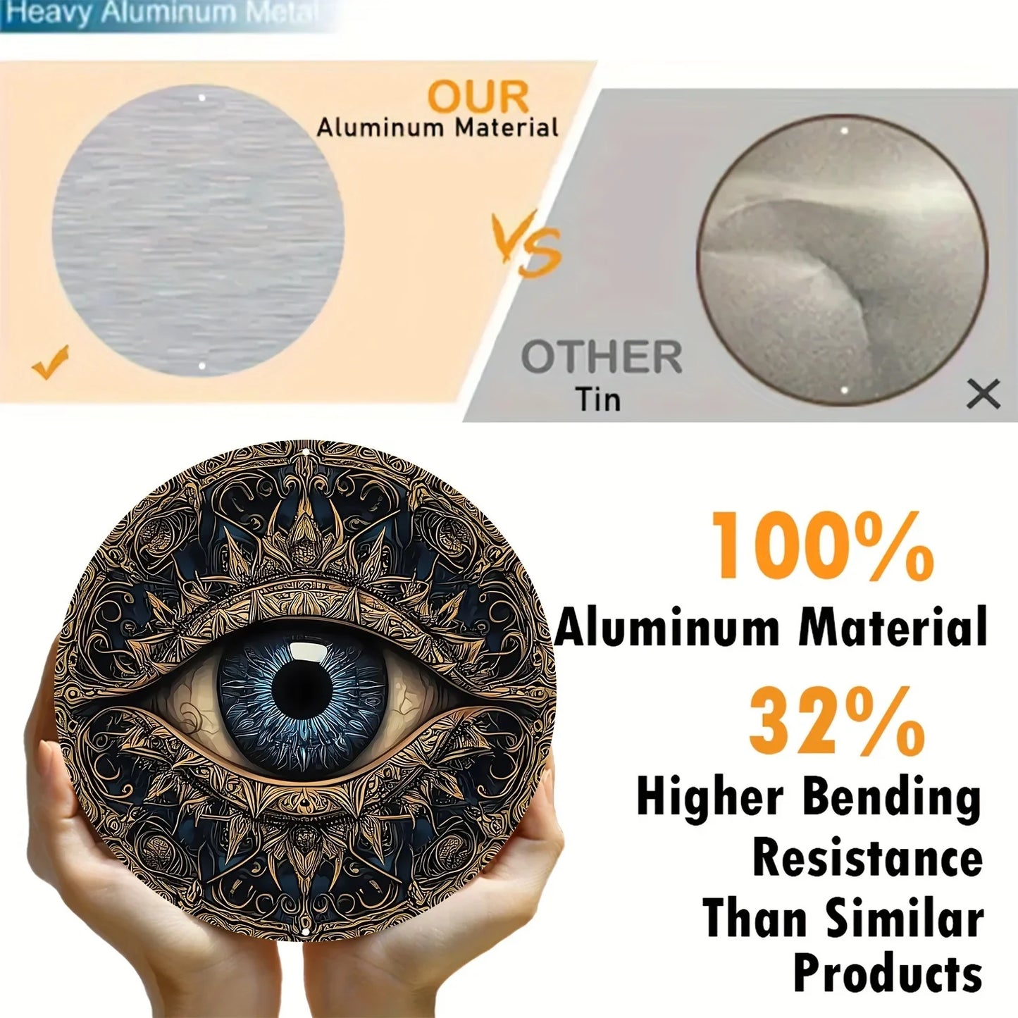 Evil Eye 8x8" Round Aluminum Wall Art - Versatile Home Decor for Living Room, Bathroom & More