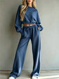 Autumn New Casual O Neck Long-Sleeved Ultra-Short Sweatshirt Trousers