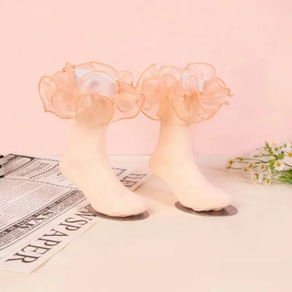 1 Pair Girls' Puffy Lace Socks Children's Combed Cotton Lace Socks