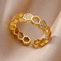 Gold Plated Stainless Steel Crystal Rings For Women Chain Geometry Zircon Finger Ring Jewelry Gift anillos mujer 2025 New Trendy