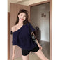 Fashion Loose Ladies Batwing Sleeve Trend Solid Color Off Shoulder Summer New Style Pullover Slash Neck Tshirt Tops Short Sleev