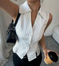 Sleeveless Lapel Short Sleeved Solid Color Button Women's Suit Jacket High Street Fashion Daily Elegant Summer Top