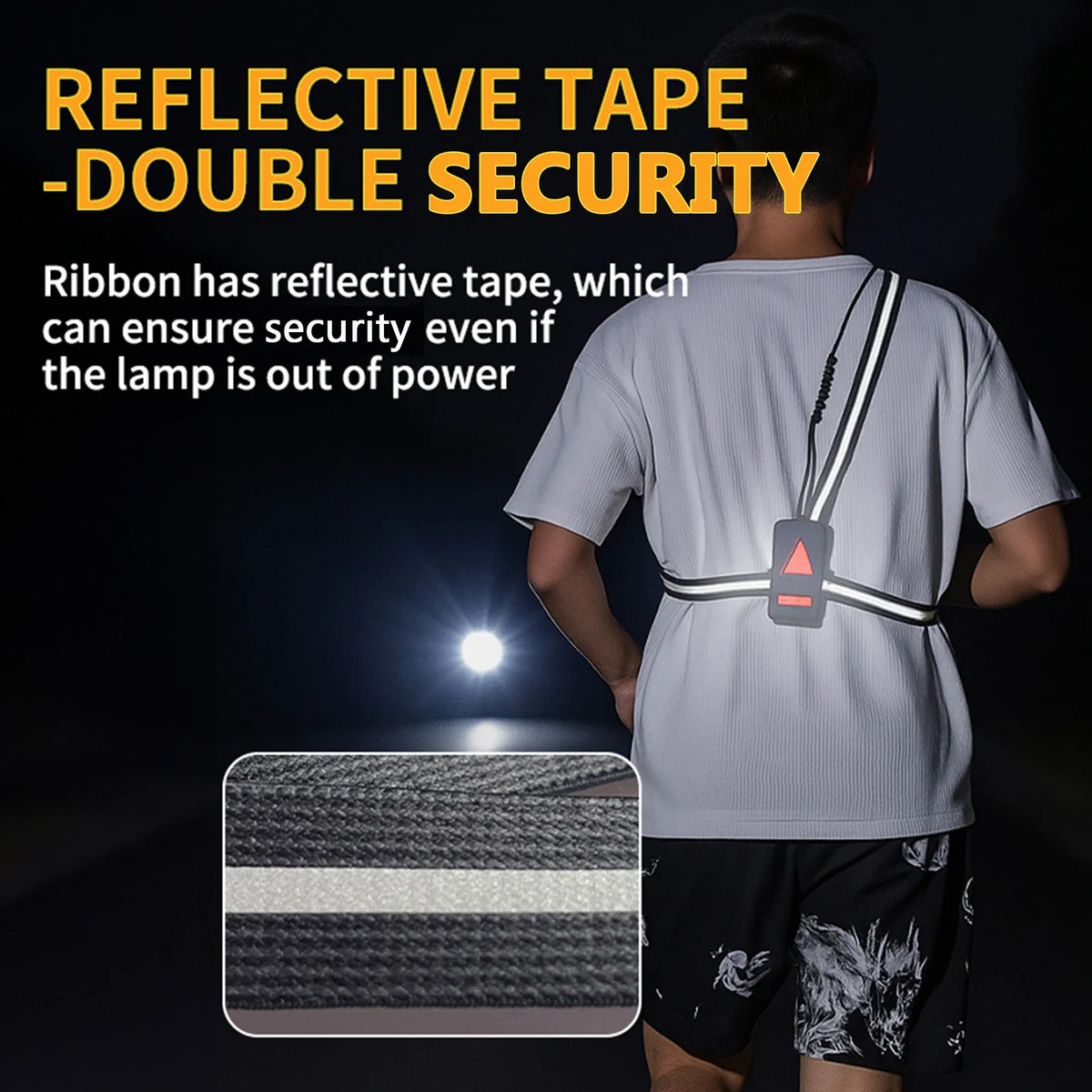 LED Chest Front Multi-Lamp Red Warning USB Rechargeable Night Running Light Triangle Reflective Strap Back Light Backpack Light