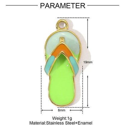 3pcs/Lot Stainless Steel Enamel Plam Flip Flop Shell Diy Charm Women Watermelon Strawberry Necklace Pendant Summer Ocean Jewelry